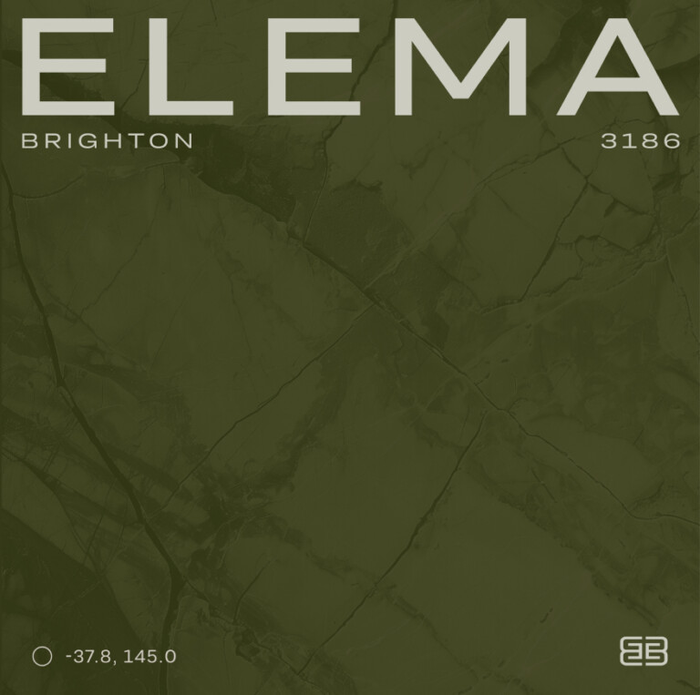 Elema Brighton 3186 logo with co-ordinates -37.8, 145.0 over a dark green marbled background, designed for a personalised property marketing campaign adapting in real-time.